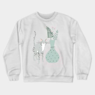 Cat and Flower Crewneck Sweatshirt